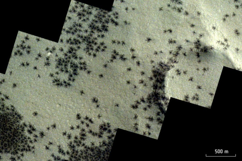 

Ученые показали фото весенних «пауков» на&nbsp;поверхности Марса

