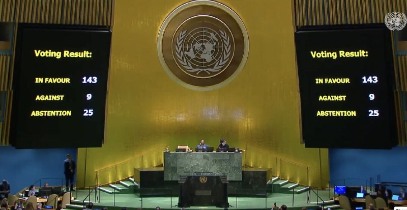 🔻 Генеральная Ассамблея ООН проголосовала за полное членство Палестины в ООН